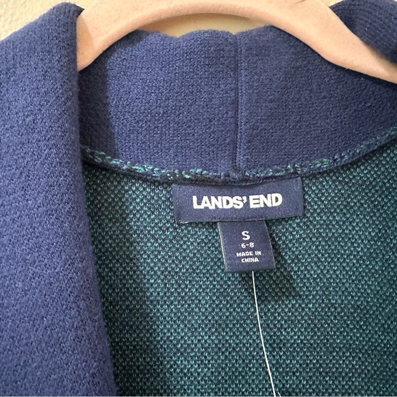 LANDS END Coat Long Cardigan Green Navy Blackwatch Plaid size small new - Picture 6 of 7